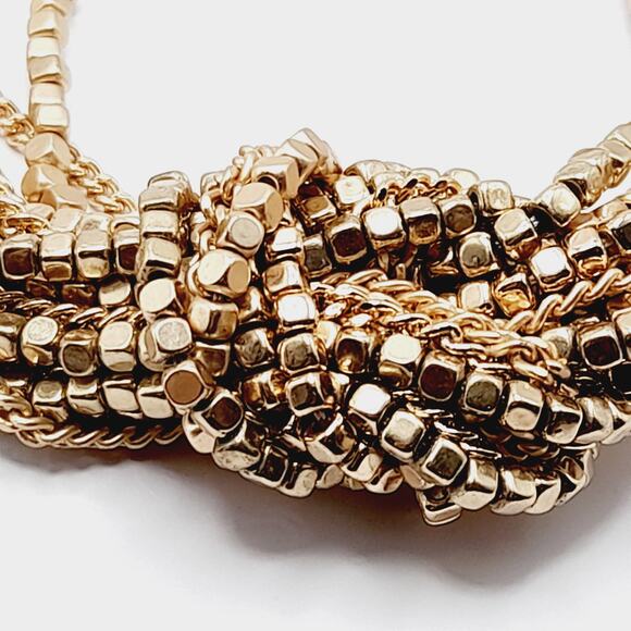 Chico’s Gold Tone 9-Strand Knotted Tassel Necklace, 26", Statement Piece - Picture 4 of 11